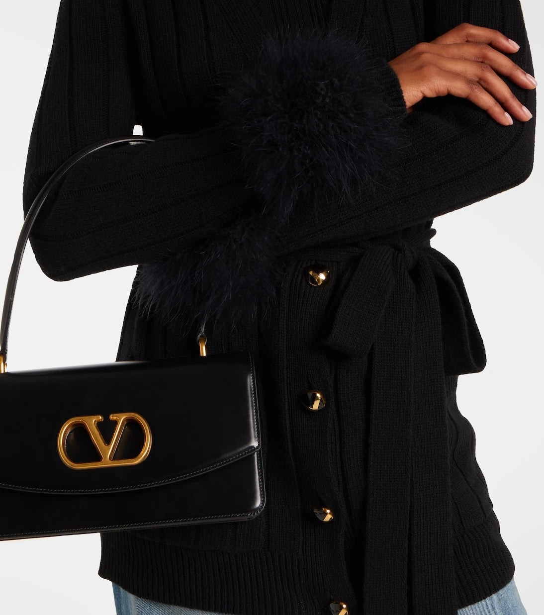 Valentino - Feather-trimmed virgin wool cardigan