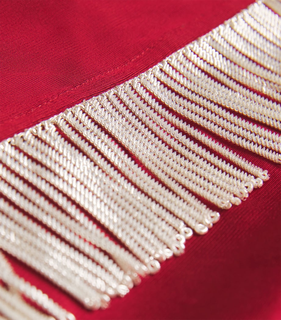 Paco Rabanne Red Tasselled Ring-Gathered Midi Dress