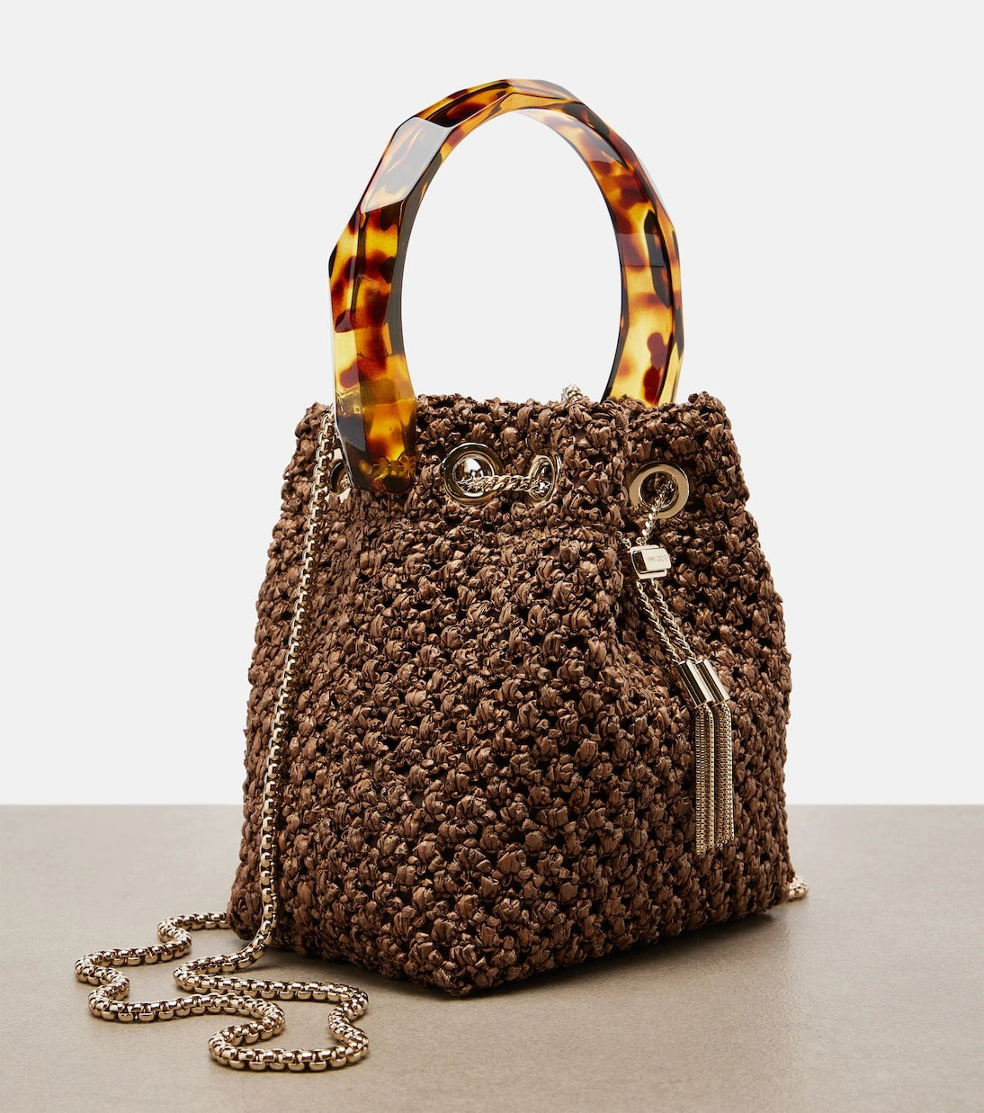 Jimmy Choo - Bon Bon Small raffia-effect bucket bag
