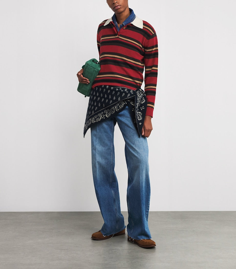 Guest In Residence Red Cashmere Cropped Rugby Shirt