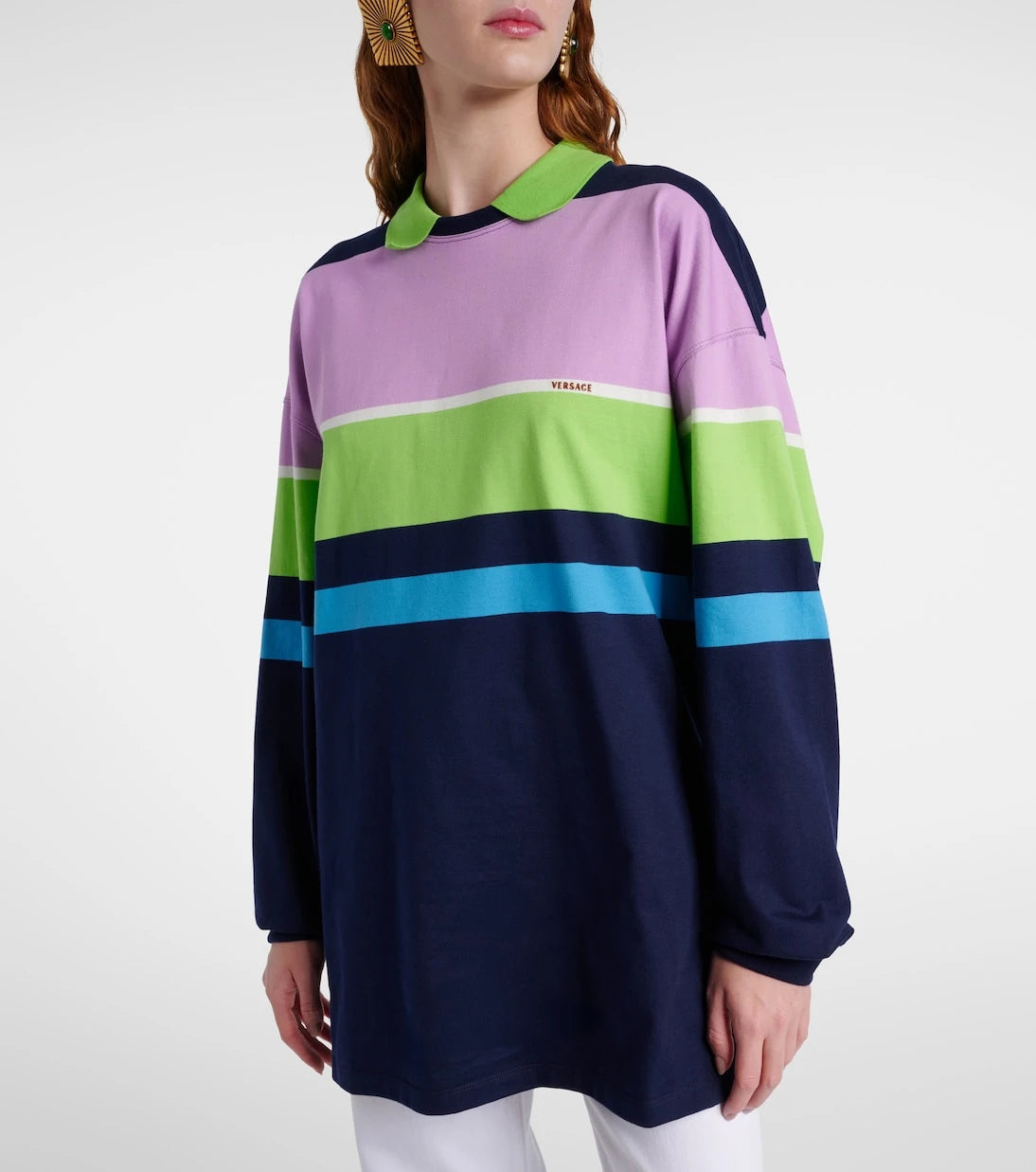 Versace - Striped cotton jersey polo sweater