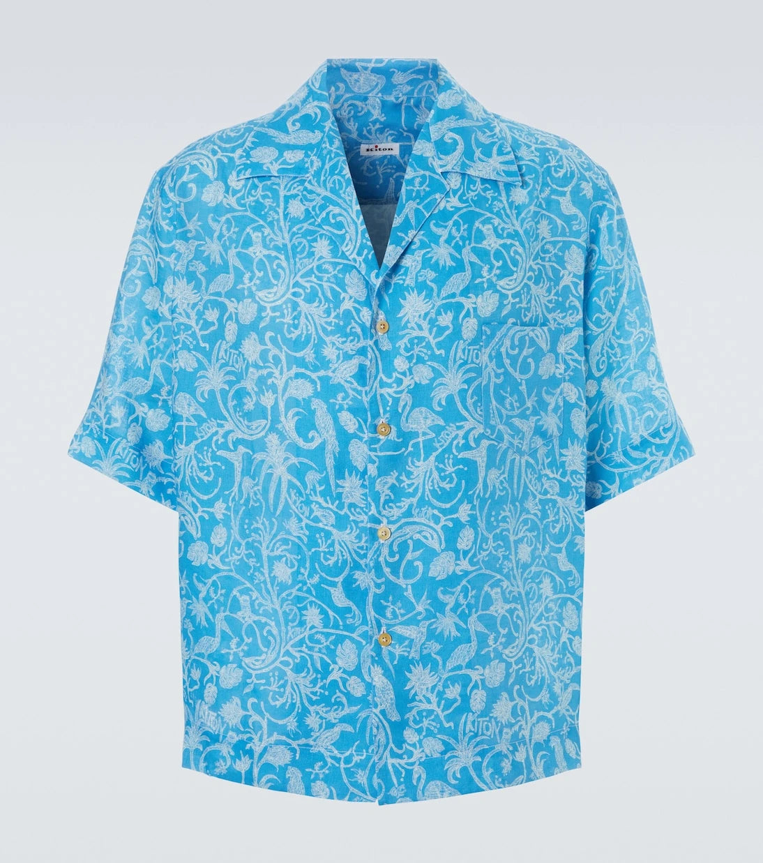 Kiton - Printed linen bowling shirt