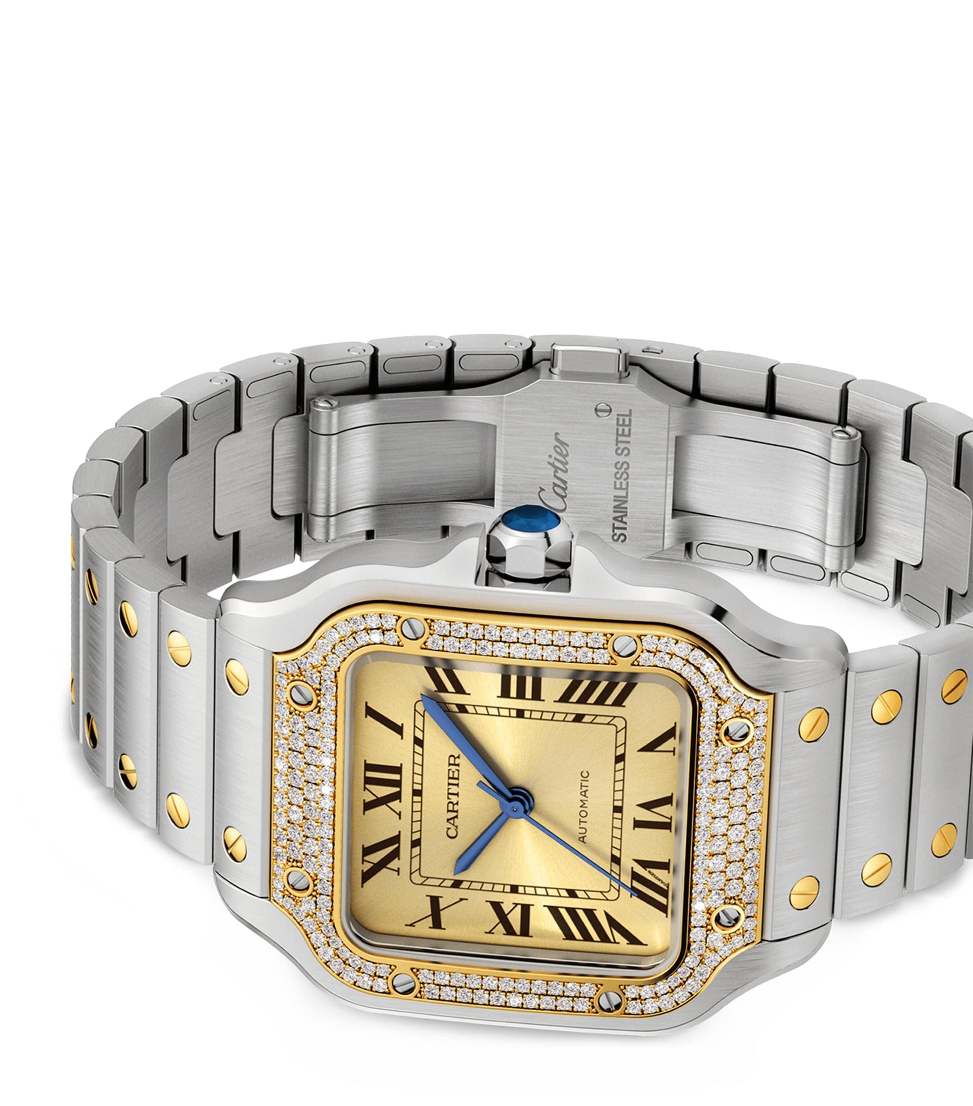 Stainless Steel and Diamond Santos de Cartier Watch 41.9mm