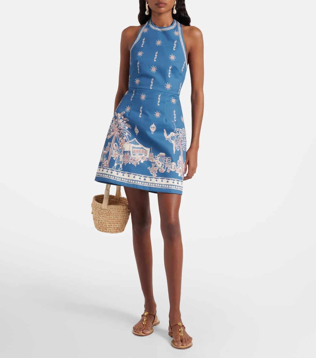 Alémais - Acacia printed halterneck cotton minidress