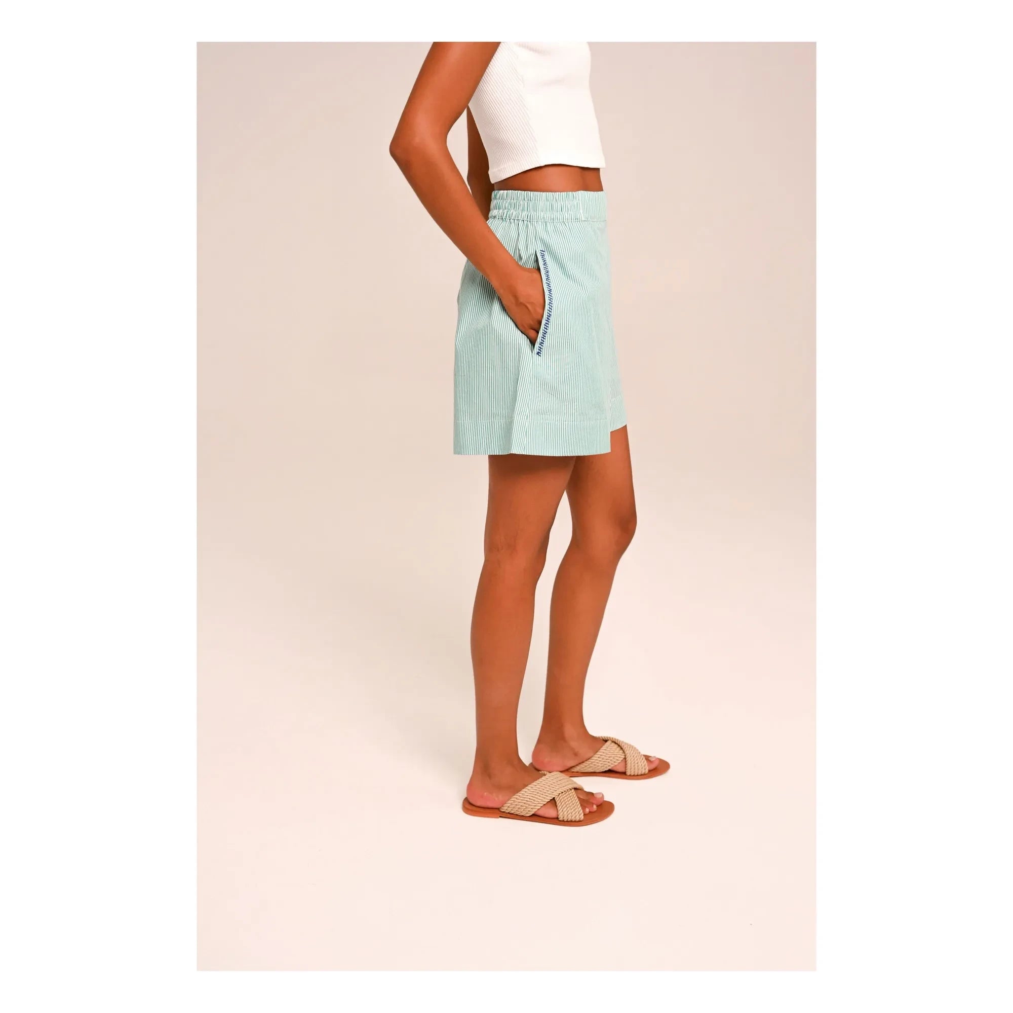 Sacrécoeur - Lilo Popeline embroidered shorts | Green water