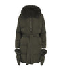 Yves Salomon Green Fur-Trim Down Coat with Mittens