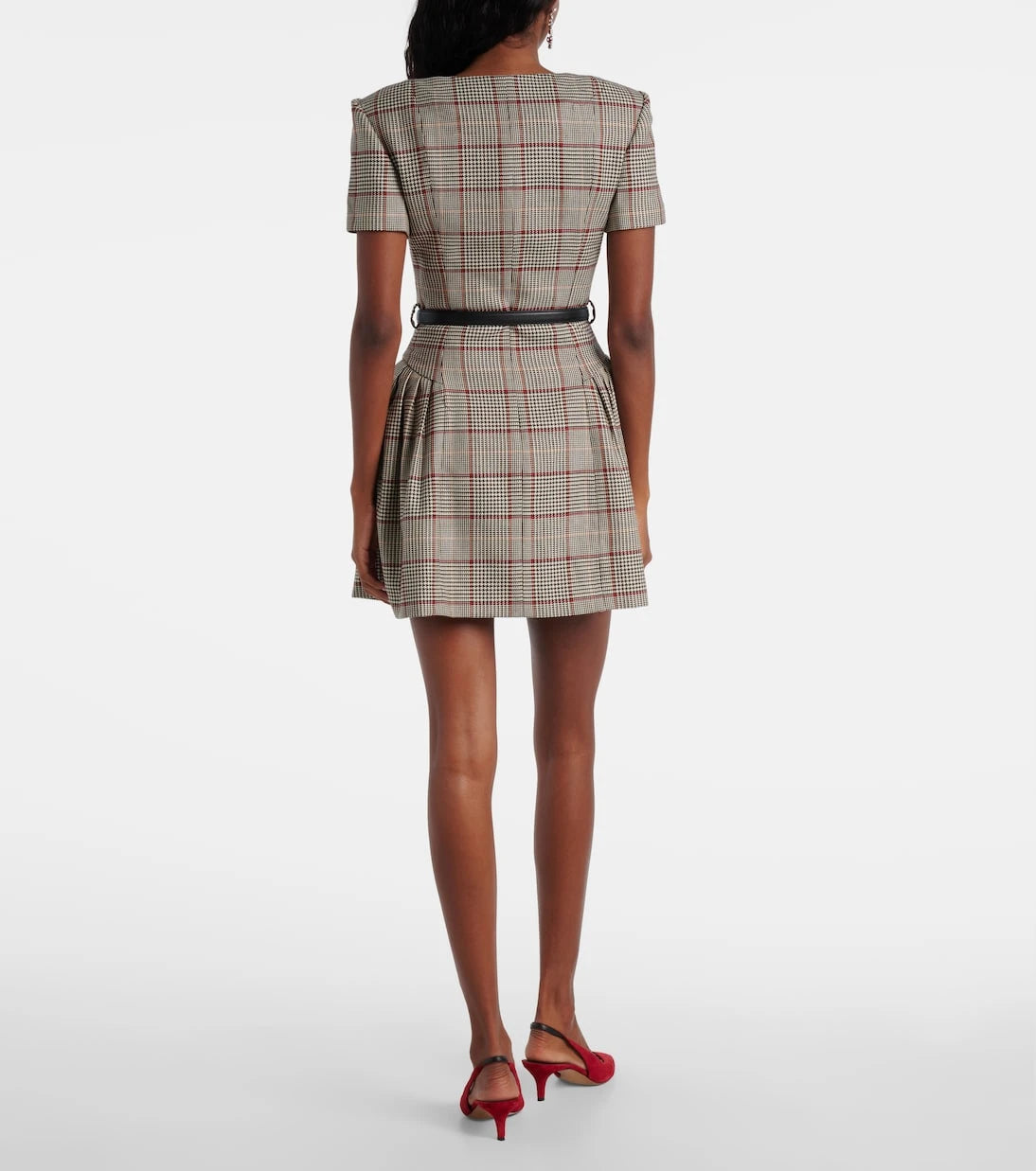 Self-Portrait - Houndstooth wool-blend twill minidress