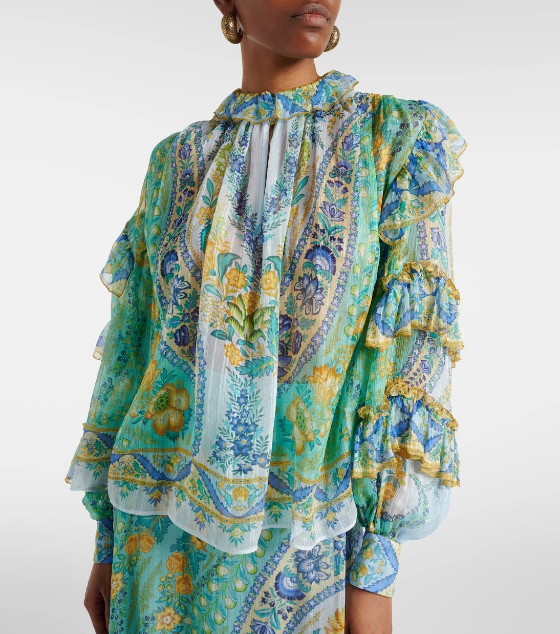 Etro - Floral ruffled silk blouse