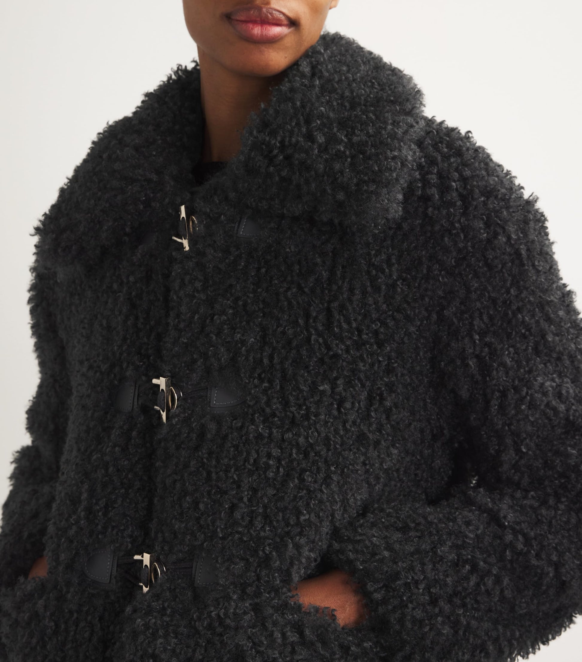 Maje Black Faux-Shearling Cropped Jacket