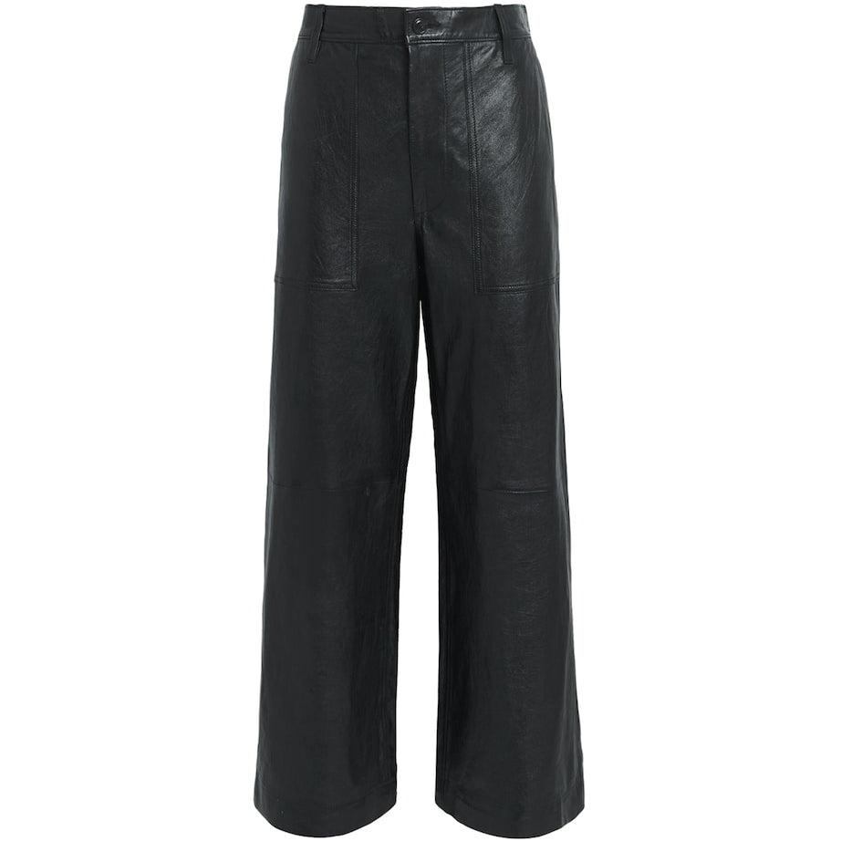 Black Lambskin Wide-Leg Trousers