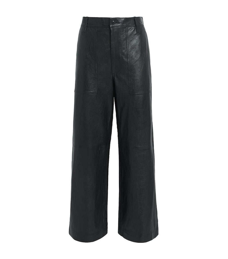 Black Lambskin Wide-Leg Trousers