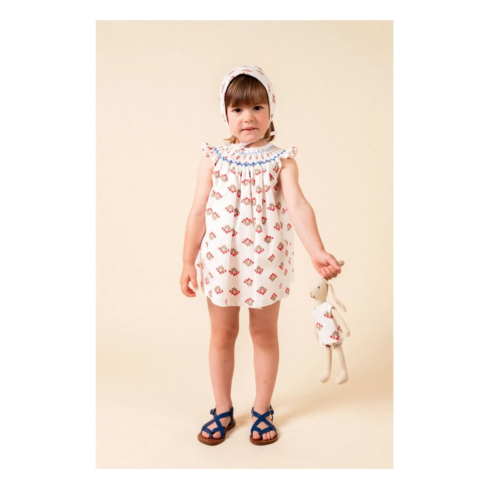 birinit - Monzón Organic Cotton Smocked Blouse and Bloomer Set | White