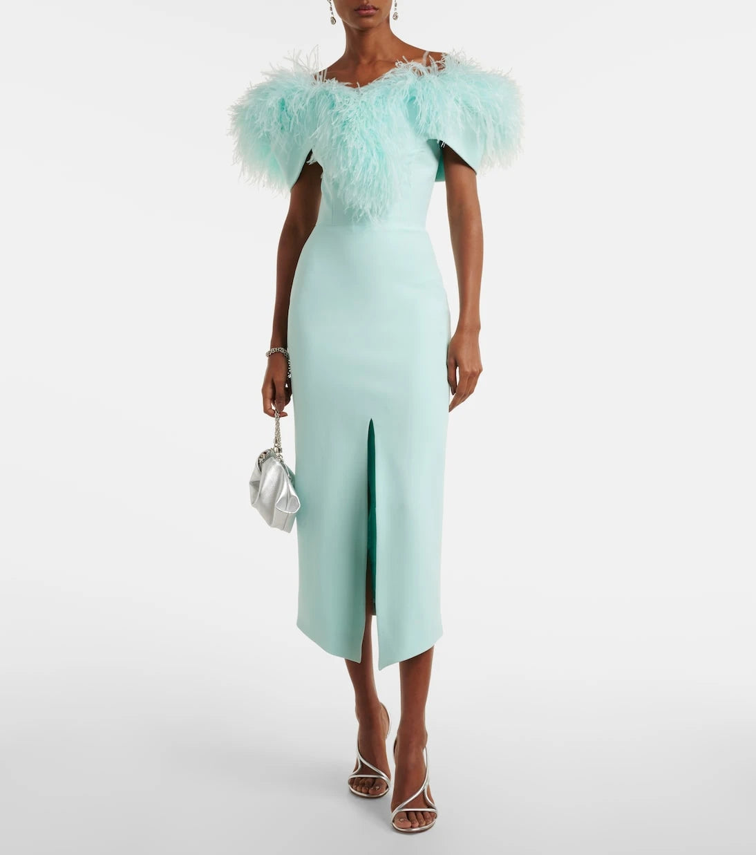 David Koma - Off-shoulder feather-trimmed midi dress