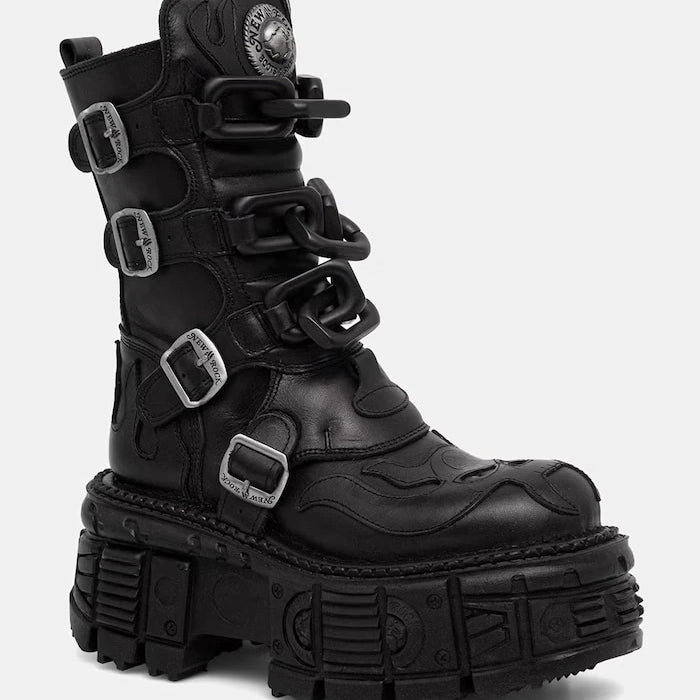 New Rock CRUST NEGRO, TANK NEGRO SIN HERRAJES kadın deri bot