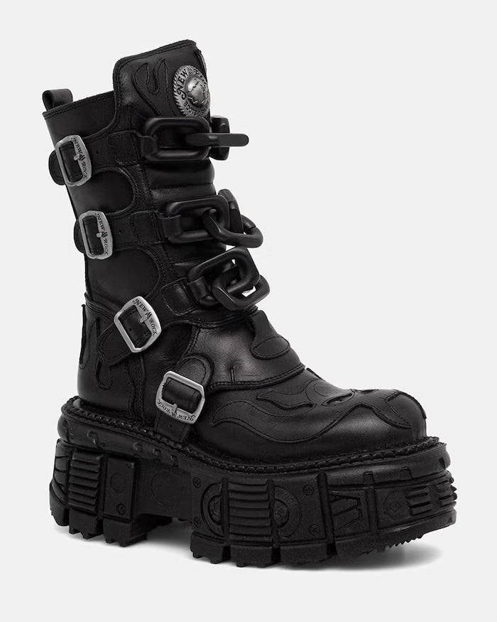 New Rock кубинки дамски от кожа CRUST NEGRO, TANK NEGRO SIN HERRAJES