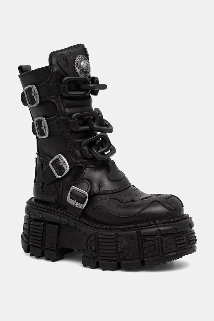 New Rock CRUST NEGRO, TANK NEGRO SIN HERRAJES kadın deri bot
