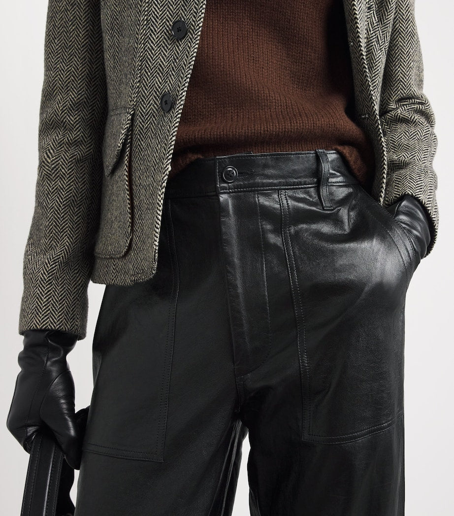 Black Lambskin Wide-Leg Trousers