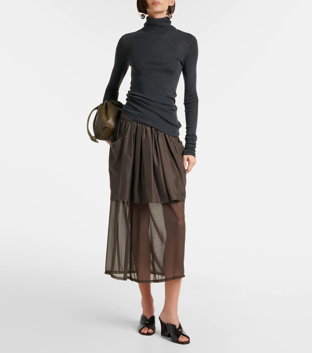 Lemaire - Draped semi-sheer silk midi skirt