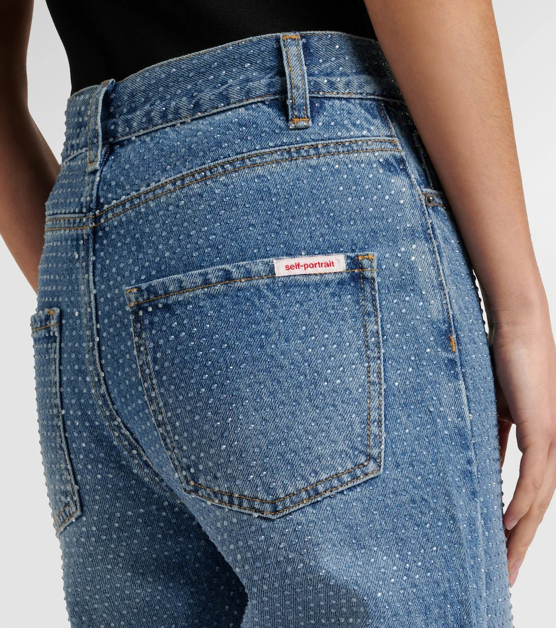 Self-Portrait - Embellished high-rise straight jeans