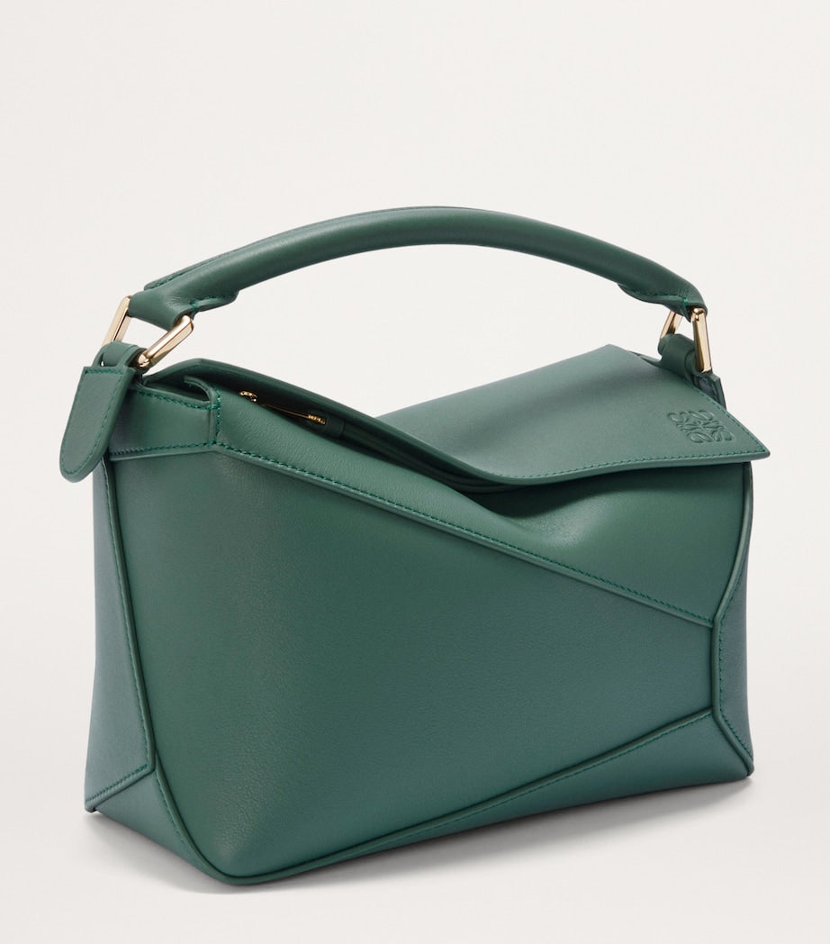 LOEWE Green Small Leather Puzzle Edge Top-Handle Bag