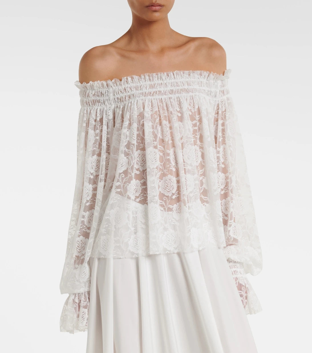 Norma Kamali - Off-shoulder smocked lace top