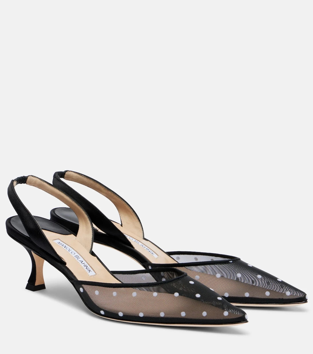 Manolo Blahnik - Carolyne 50 polka-dot mesh slingback pumps