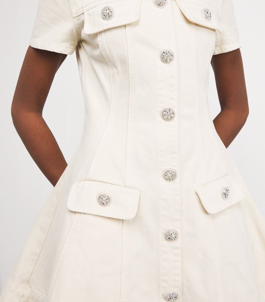 Self-Portrait Denim Crystal-Trim Mini Dress CREAM