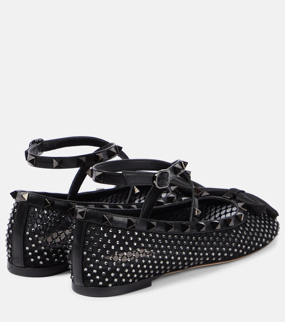 Valentino Garavani - Rockstud embellished mesh ballet flats