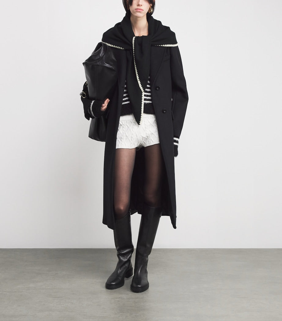 Black Wool-Cashmere Embroidered Scarf