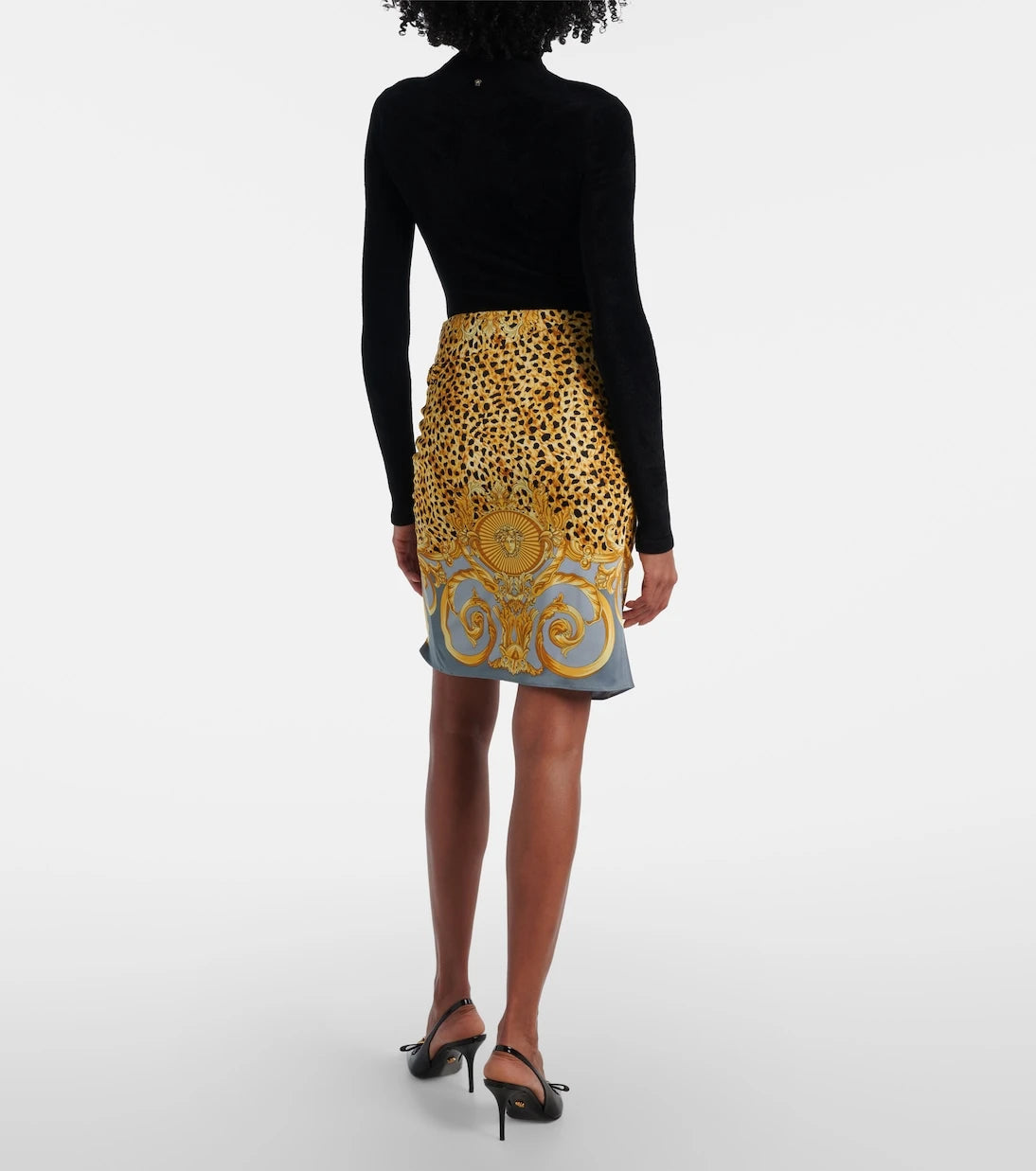 Versace - Printed gathered jersey miniskirt