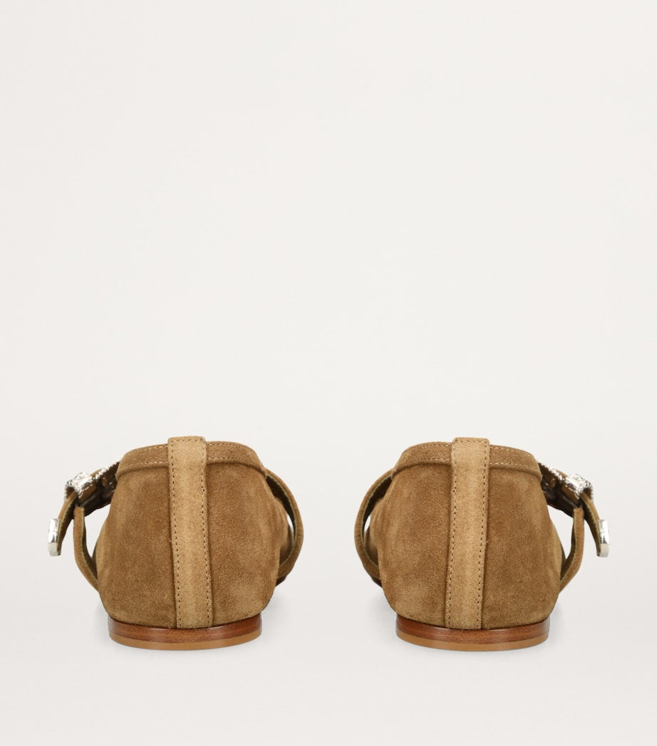 Le Monde Beryl Brown Suede Buckle Claudia Ballet Flats