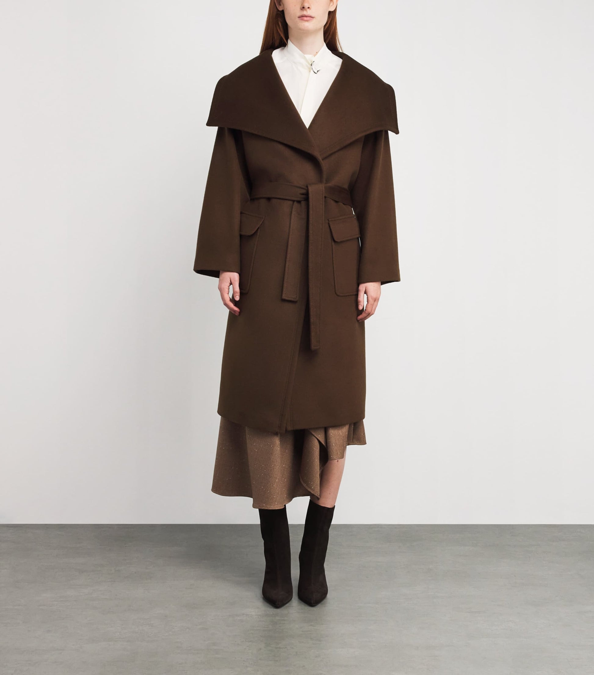 Brown Wool-Cashmere Wrap Coat