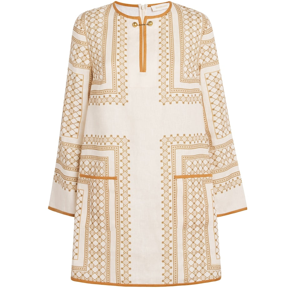 Nude Linen Tunic Mini Dress