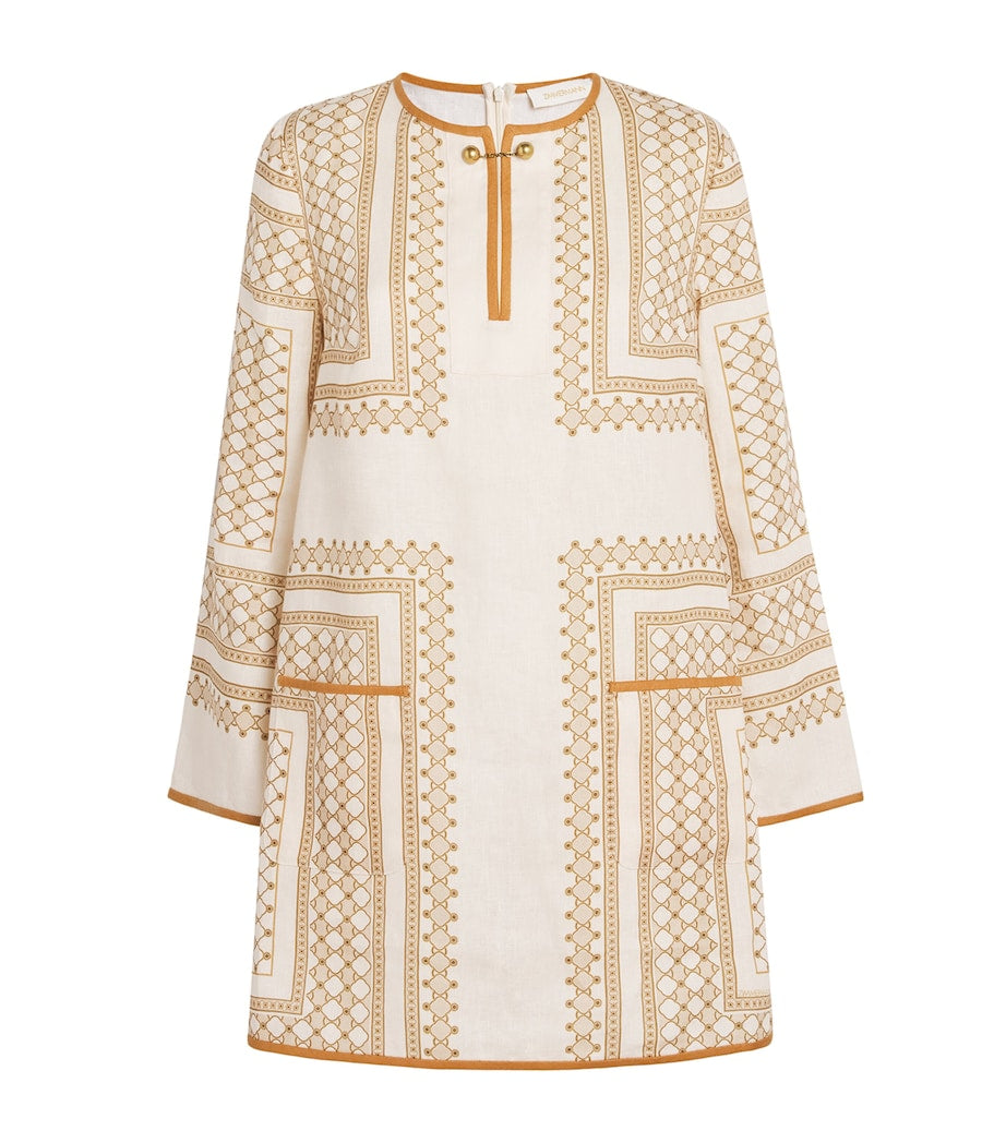 Nude Linen Tunic Mini Dress