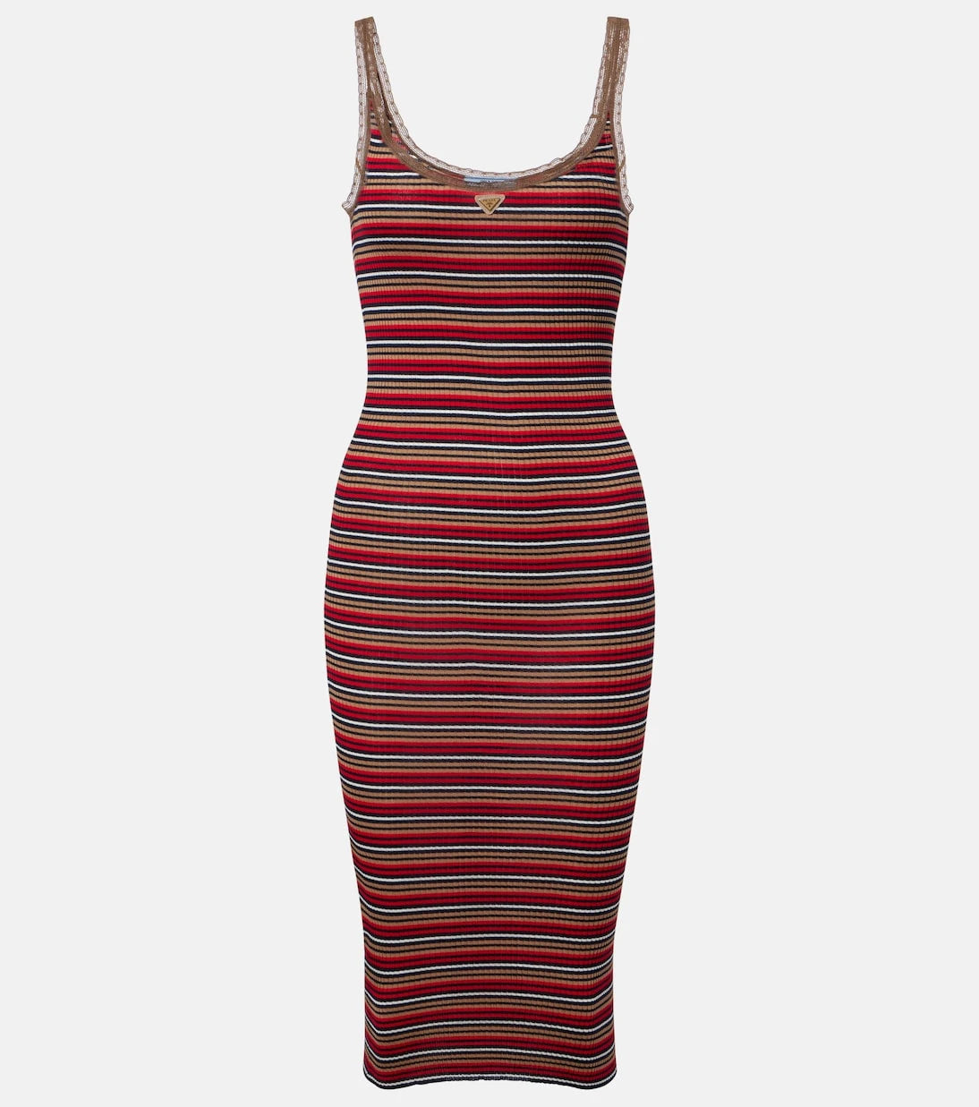 Prada - Logo ribbed-knit cotton midi dress