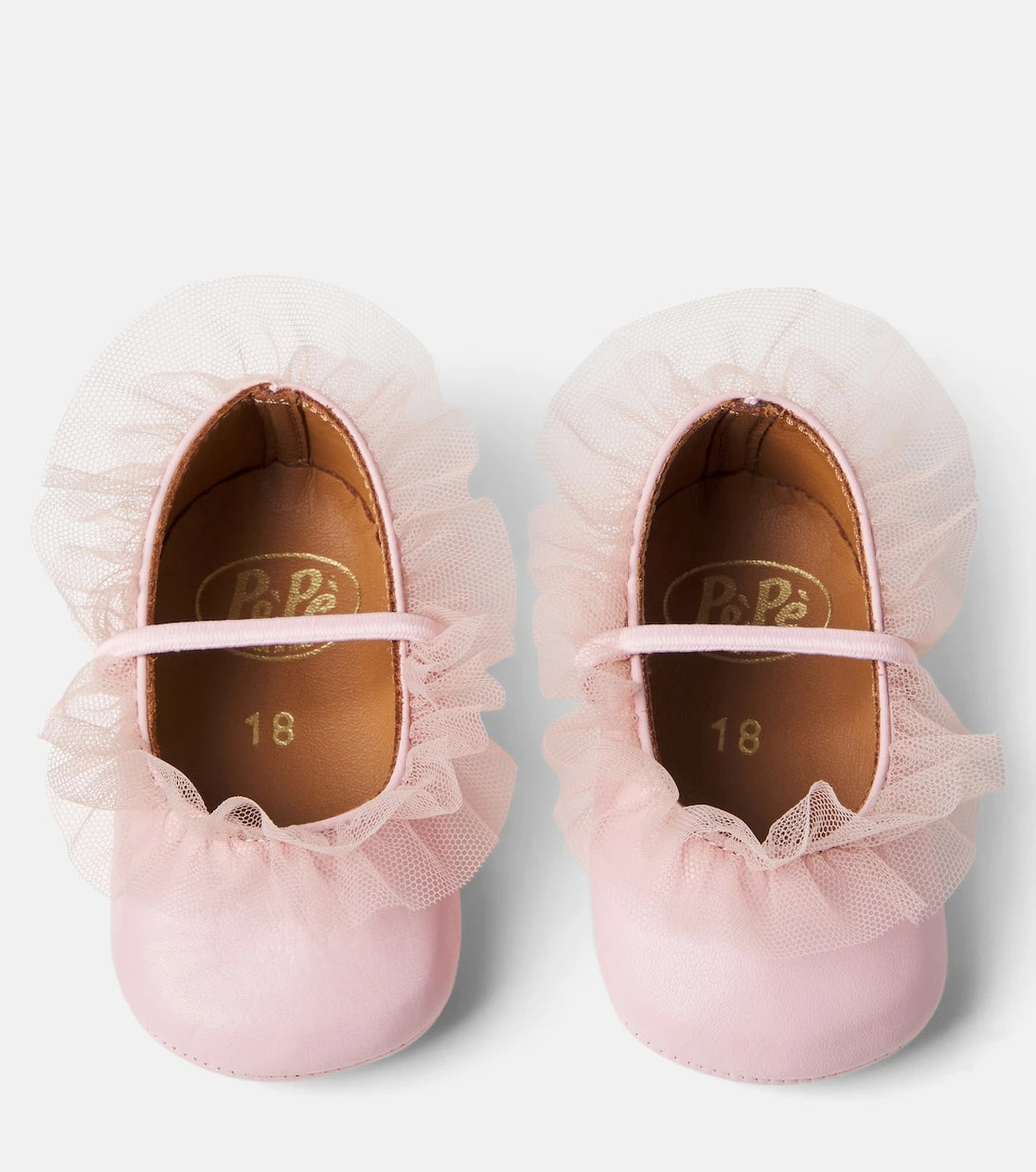 PèPè - Baby tulle-trimmed leather ballet flats