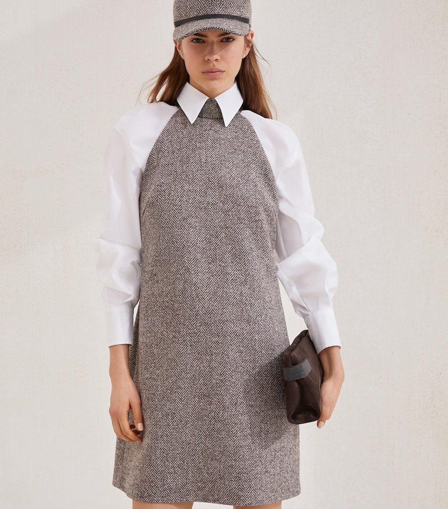 Brunello Cucinelli Brown Wool-Blend Tweed Mini Dress