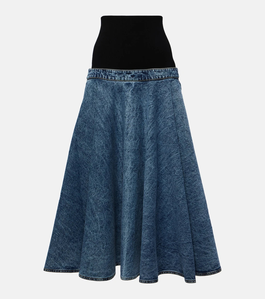 Alaïa - Denim and cotton jersey midi skirt