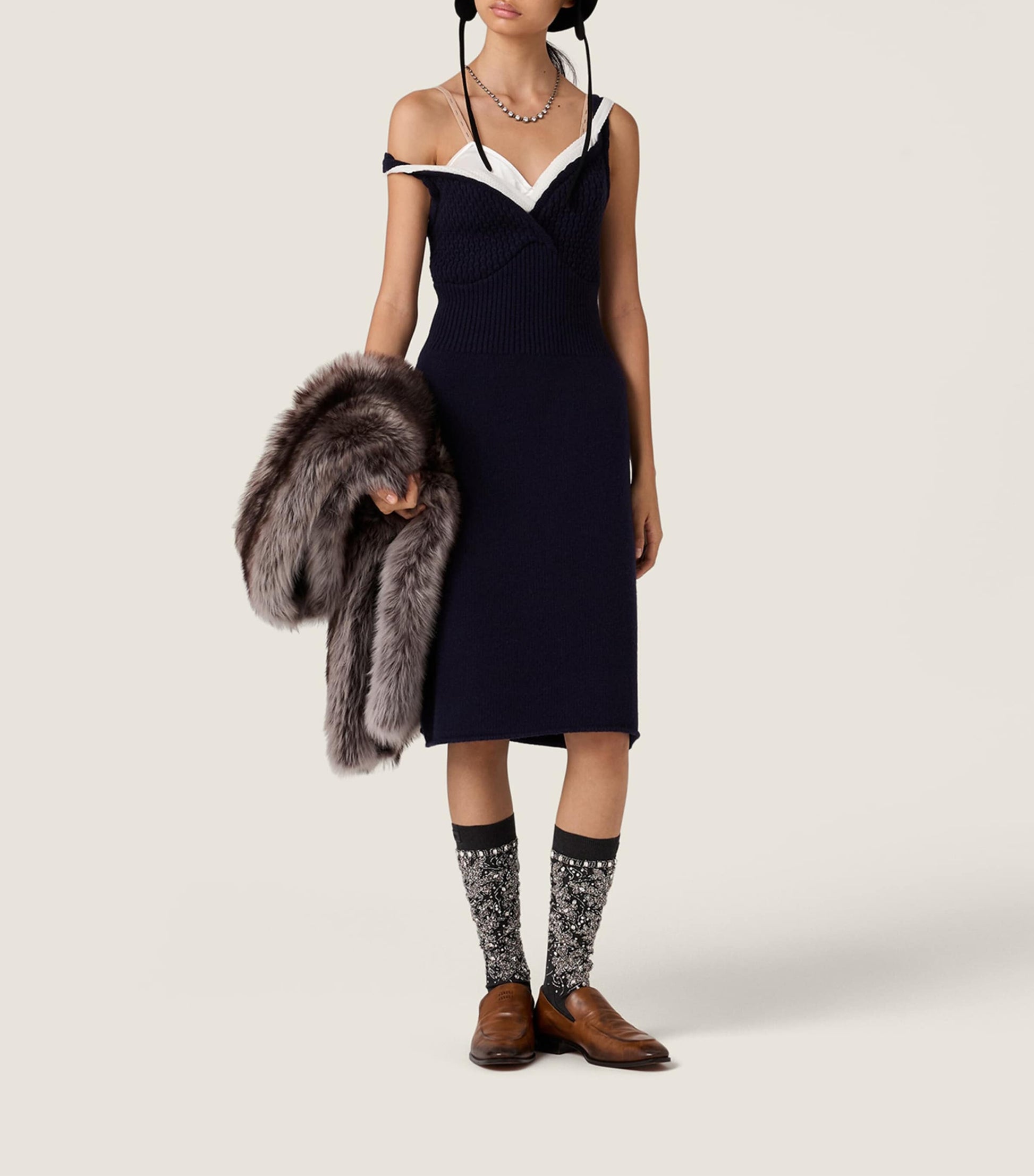 Miu Miu Blue Wool Knit Midi Dress