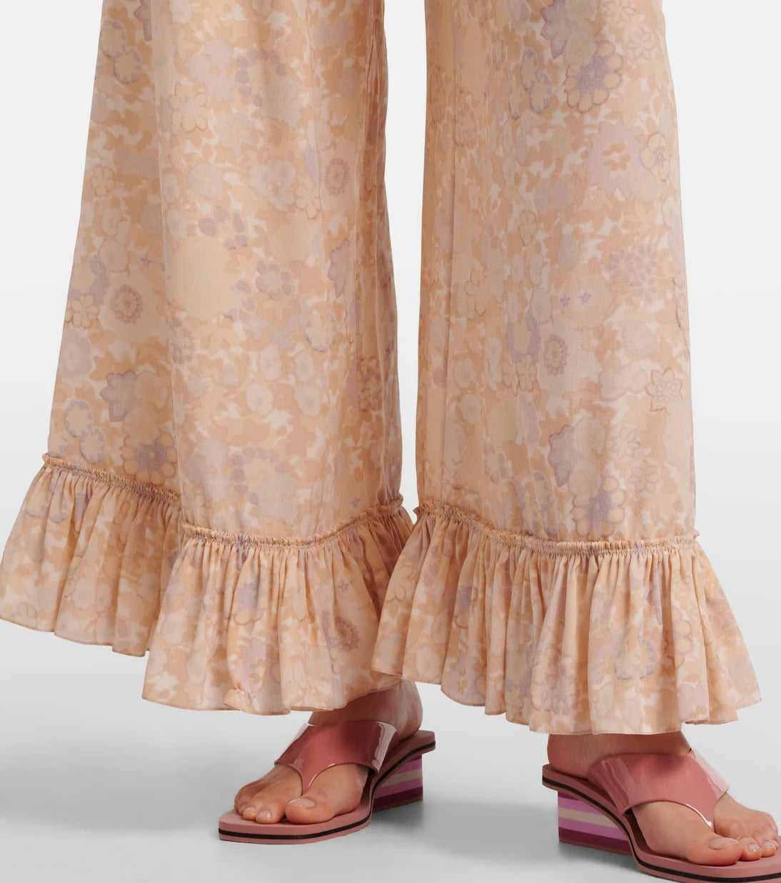 Chloé - Floral ruffled silk wide-leg pants