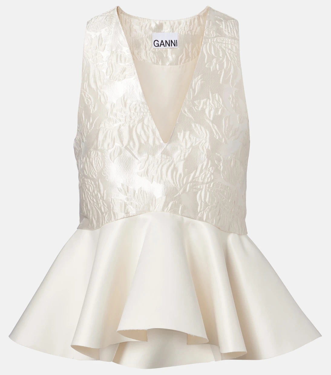 Ganni - Peplum satin cloqué top