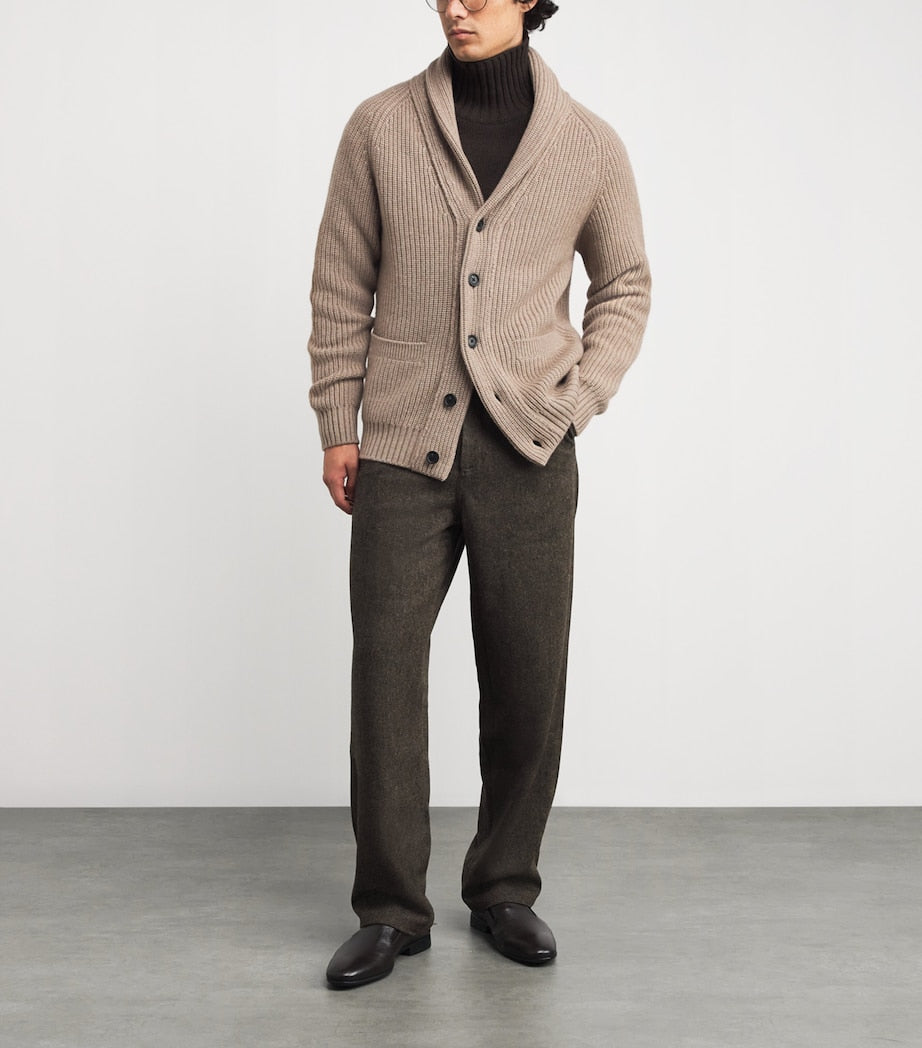 Harrods Brown Cashmere Shawl-Collar Cardigan