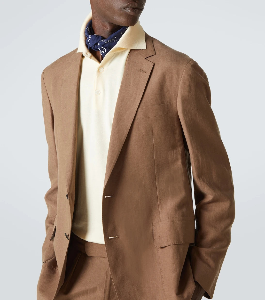 Ralph Lauren Purple Label - بليزر حرير وكتان بصدر واحد