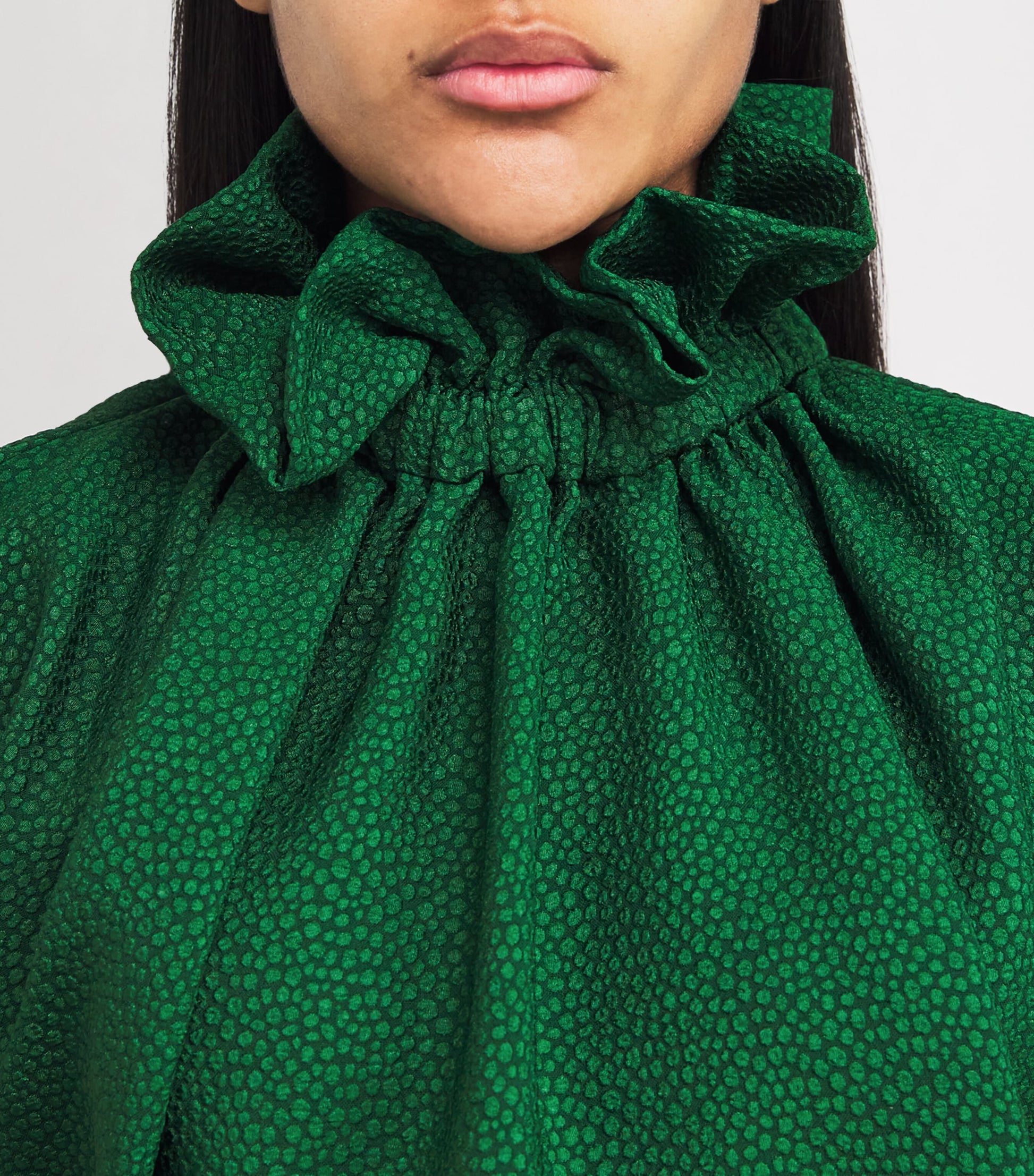Green Bubble Jacquard Ruff Blouse