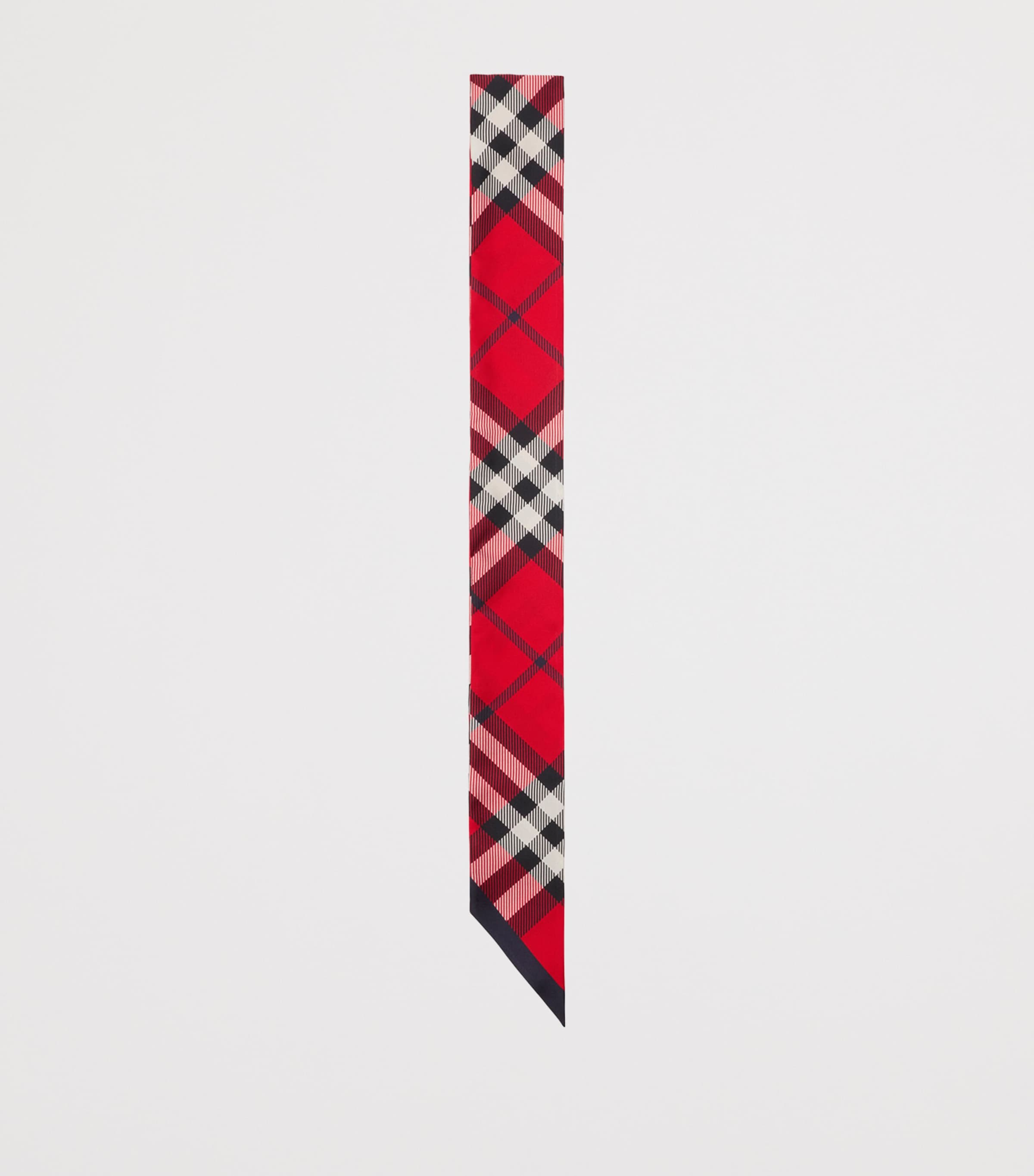 Red Silk Skinny Check Scarf