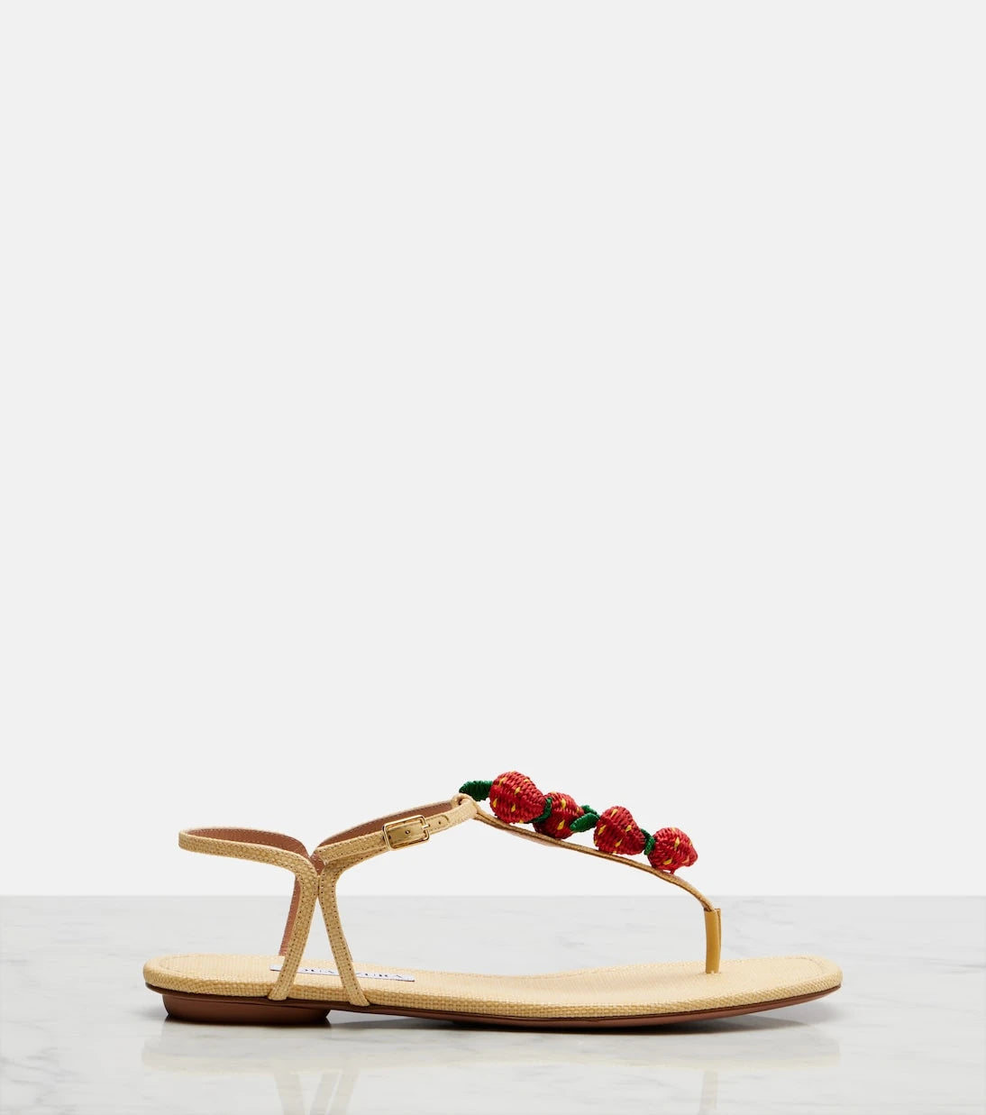 Aquazzura - Fragolina raffia-effect thong sandals