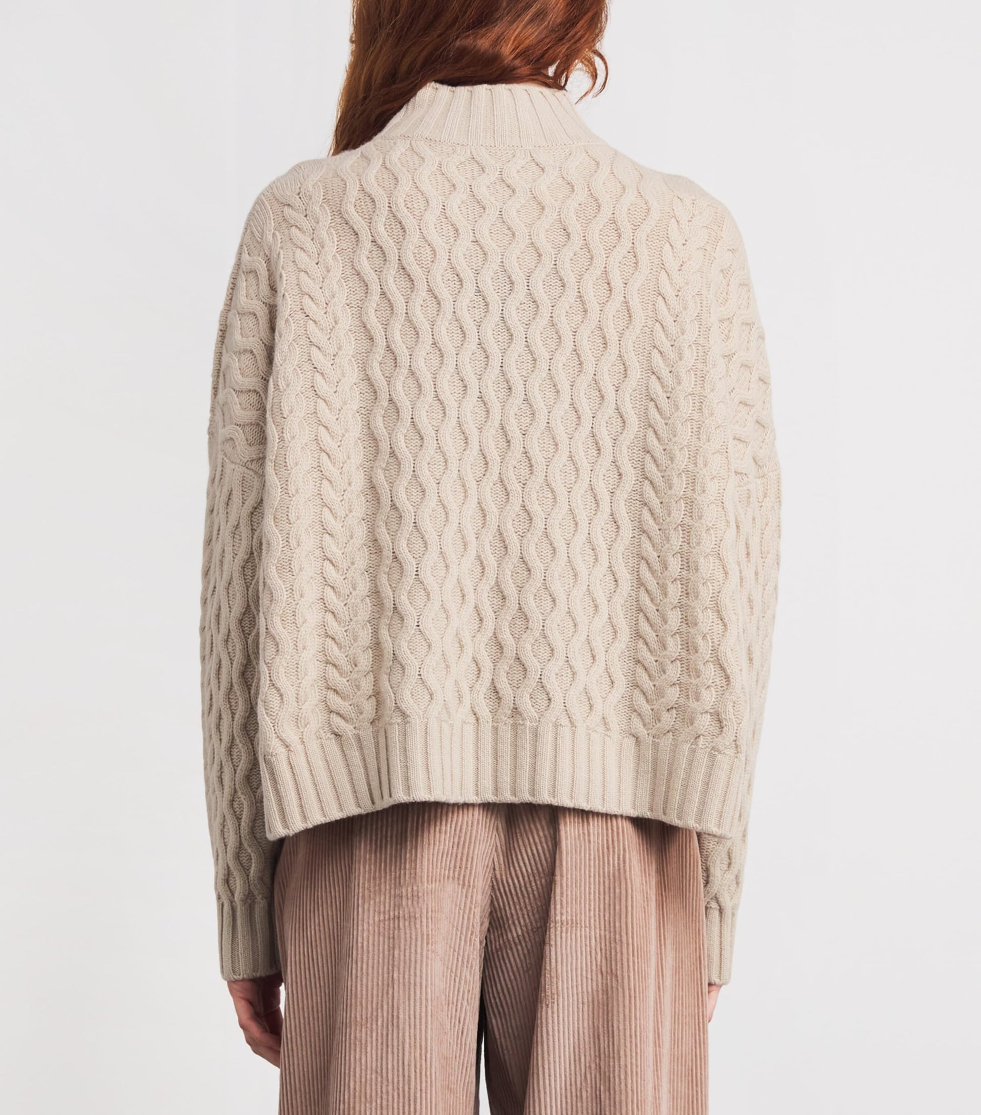 Beige Virgin Wool High-Neck Sweater