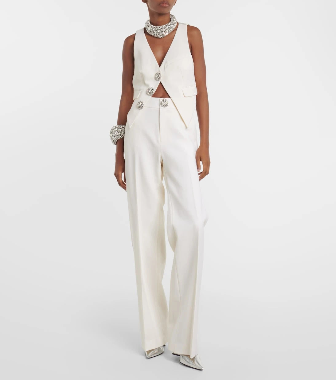 Area - Embellished cutout wool flared pants