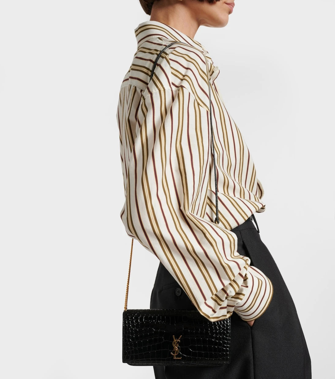 Saint Laurent - Cassandre Mini croc-effect leather phone pouch