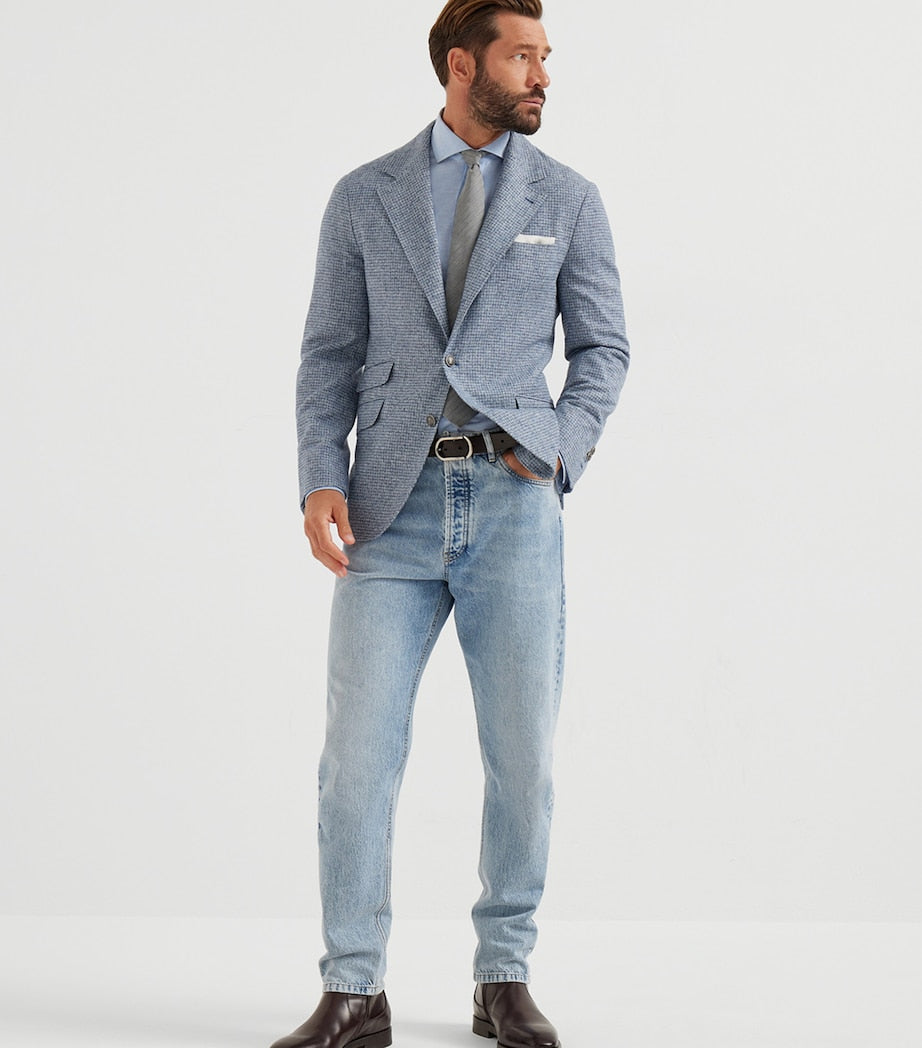 Brunello Cucinelli Blue Silk-Wool-Cashmere Deconstructed Blazer